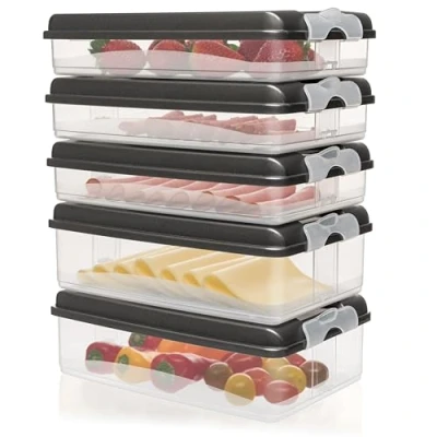 Imagen de Hausfelder caja de frigorífico fiambrera triple apilable con tapa salchichas cajon fiambreras figorifico