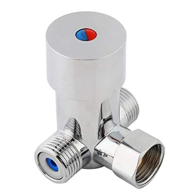 Imagen de G1/2 válvula mezcladora de agua caliente fría, mezcladora, templada latón, 3 vías termostática control temperatura, para grifo automático