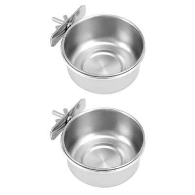 Imagen de QWORK® Juego de 2 Cuencos Pájaros Jaula, Comedero Pajaros Acero Inoxidable, Accesorios para Loros y Mascotas Pequeñas (10X4,5 cm)