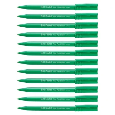 Imagen de Pentel R50 Bolígrafo Verde Barril Base de Agua 0.8mm Punta 0.4mm Line Azul Ref C [Paquete 12]