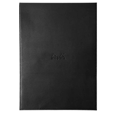 Imagen de RHODIA 218189C Étui Porte Bloc+ Bloc Notes Agrafé N18 Noir A4 Ligné 80 Feuilles Détachables Papier Clairefontaine Blanc g/m² Crayon Simili Cuir