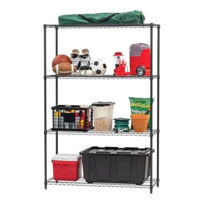 Imagen de Iris Ohyama, Estanterías/Muebles de almacenaje/Estantería varias caras/Estantería metálica con 4 estantes, Altura ajustable, Industrial, Cocina, Garaje Metal Rack MR WT4 Negro