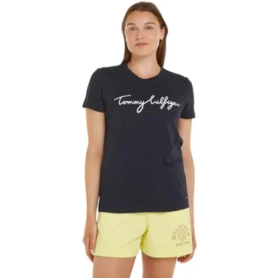 Imagen de Tommy Hilfiger Camiseta de Manga Corta para Mujer Cuello Redondo, Blanco (TH Optic White), XS