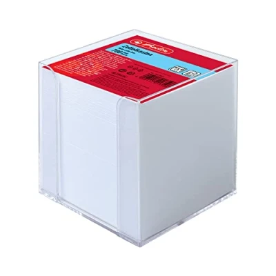 Imagen de Herlitz 10410801 Cubo transparente con bloc de notas (9 x 9 cm), 700 hojas blancas