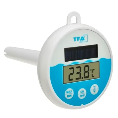 Imagen de TFA Dostmann Termómetro digital para piscina con energía solar, 30.1068.02, flotando en el agua, piscina, estanque, o Hottub, cuerda de fijación (1 m), funciona