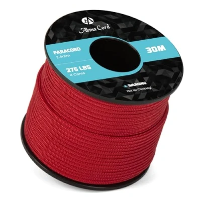 Imagen de Abma Cord 30M Paracord 275 Cuerda de Nylon 2,4 mm Paracaídas 4 Hebras para Exteriores Supervivencia Todo Uso MAX. 125kg (275lbs) Rojo