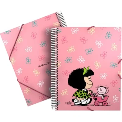 Imagen de Grafoplas Carpeta Fundas Plastico A4, Tapas Flexibles, Espiral PVC, 30 Forros de Polipropileno, Mafalda Baby Cart, Maxiplás, Perfecto Material Escolar para Archivar Documentos