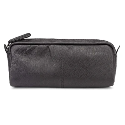 Imagen de LEABAGS Estuche de Cuero Genuino Gran para bolígrafos, lápices y papelería Escolar Carpeta Trabajo, Universidad Escuela Nappa Negro