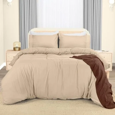 Imagen de Utopia Bedding Funda Nordica Cama 105 Microfibra Juego de Edredon 200x200 cm y 2 Bordado Fundas Almohada 50x75 (Beige)