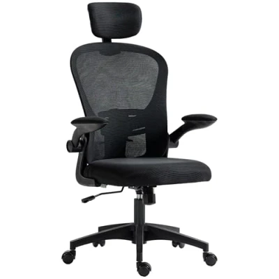 Imagen de Vinsetto Silla de Malla Basculante Oficina Giratoria Escritorio con Respaldo Alto Reposacabezas Ajustable Soporte Lumbar 4D Brazo Abatible Altura 62x64x112 120 cm Negro