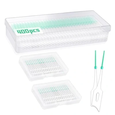 Imagen de ILantule Cepillo interdental 400 piezas,palillos de dientes, hilo dental doble propósito,cepillo dientes reutilizable para limpieza (400 piezas)