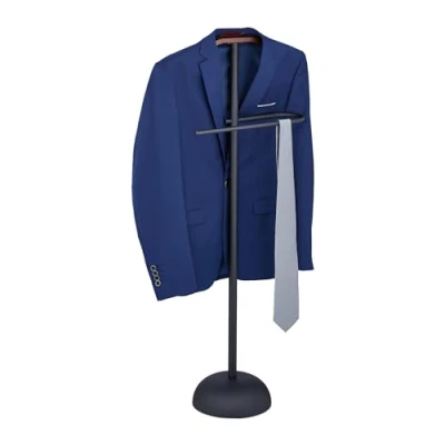 Imagen de Relaxdays Caballero Aspecto de Madera Galán Noche Hecho Acero y MDF, para Chaqueta Pantalón, 110 x 45 24 cm, Percha Pie, Negro Marrón