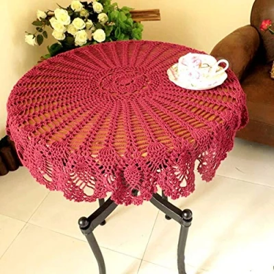 Imagen de NC AMIPOS manteles redondos de encaje algodón 90 cm, ganchillo a mano para decoración mesa, del hogar, boda, fiesta, color rojo