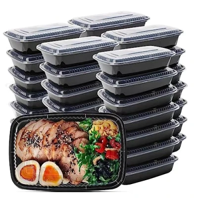 Imagen de WUHUIXOZ Contenedor de preparación comidas, paquete 50 recipientes almacenamiento alimentos 32 onzas con tapas, caja bento desechable plástico reutilizable, sin BPA, para