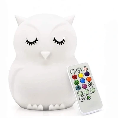 Imagen de Tekemai Grande Talla luz nocturna infantil, quitamiedos, lámpara de Noche portátily USB recargable infantil LED multicolor con mando, bebe Silicona suave y lavable Búho