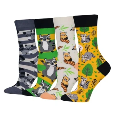 Imagen de Cansok Regalos para calcetines de Animal Mapache fruta becerro la tripulación novedad mujer 4 pares