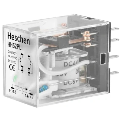 Imagen de Heschen Gereral Purpose Power Relé HH52P L 6VDC Bobina 5A 240VAC/28VDC DPDT 8 pines Indicador LED