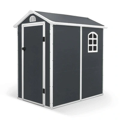 Imagen de Gardiun Caseta de Resina para Exterior New Marena 2,57m² 130x190x203 cm con Ventana Lateral y Respiraderos Antracita/Blanco