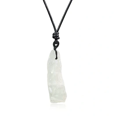 Imagen de COAI Collar de Cuero Negro Genuino con Colgante Cuarzo Verde Piedra Natural en Bruto para Hombre y Mujer