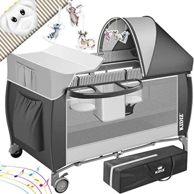 Imagen de KIDIZ® Cuna de bebé 3 en 1 Cama Viaje, Combi Set, con Cambiador, Gris