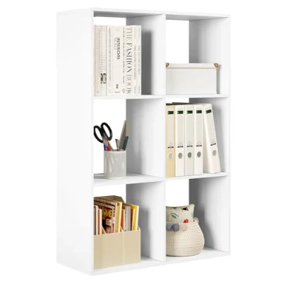 Imagen de WOLTU Estanteria de Libros 3 Niveles con 6 Cubos, Libreria Blanca, Almacenamiento para Salón, Dormitorio y Oficina, Estilo Moderno, 71x29x106 cm, RGB42ws