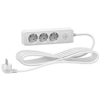 Imagen de Schneider Regleta con interruptor (norma alemana, 3 o 5 enchufes, 2 puertos USB, enchufes cable de m), color blanco