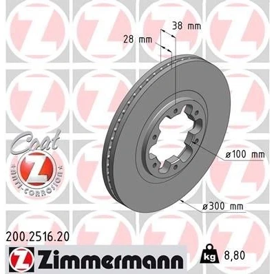 Imagen de ZIMMERMANN COAT Z 200.2516.20 Disco de freno 300 28 6/6 6 124 ventilación interna revestido NISSAN: TERRANO 2, NP300 Pick up, Pathfinder 2