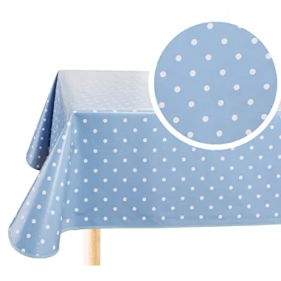 Imagen de Hule, Mantel Mesa Antimanchas, Comedor y Cocina PVC Antimanchas Impermeable, Lunares pequeños Rectangular 140 x 200cm Gris Azulado