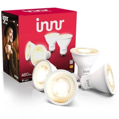 Imagen de innr Bombilla Inteligente GU10, Zigbee, Funciona con Hue* y Alexa (requiere puente), Luz LED Blanca Cálida, Bombillas Regulables, Lámpara, 460 Lúmenes Lote de 4