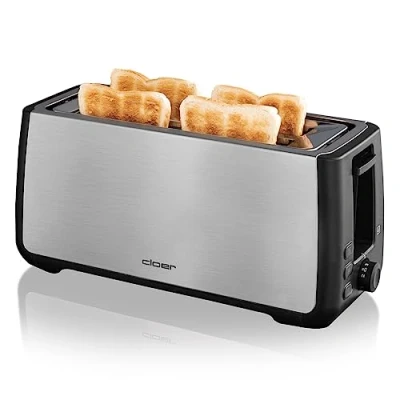 Imagen de Cloer 3579 King Size Tostadora para 4 XXL, control de tostadas, 1500 vatios, Caja acero inoxidable con plástico negro elementos, W