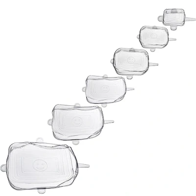 Imagen de tapas herméticas Square Westmark de silicona expandibles y reutilizables para varios recipientes, también rodajas fruta, alternativa sostenible silicona, 6 uds.