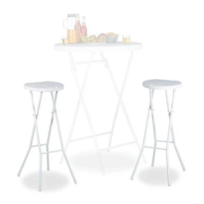 Imagen de Relaxdays Bastian Taburete de Bar Plegable Impermeable, 80 cm Altura, Plástico, color Blanco, 2 Unidades (solo taburetes sin mesa)