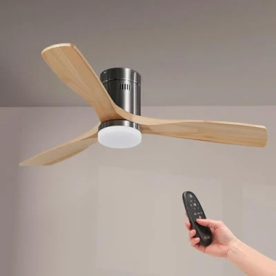 Imagen de M Ledme Ventilador de Techo Led Energy 58W Niquel, mando a distancia, motor DC 40W+Luz 18W, 6 velocidades, Silencioso,3 Aspas madera natural, 132 cm, función verano invierno, temporizador