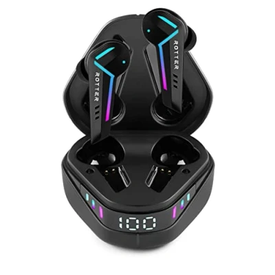 Imagen de ROTTER Auriculares Bluetooth Inalámbricos para Gaming Latencia Ultra Baja de 50ms, Modo Música Rango Completo, Efectos Luz Únicos, Micrófono, Comodidad Ergonómica
