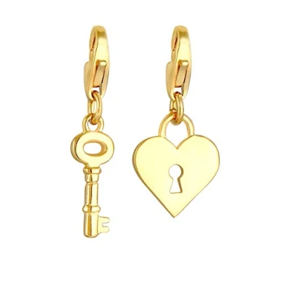 Imagen de Colgante de Llave y candado Plata Ley 925 chapada en Oro para Mujer, Juego Dorado con Elemento corazón el símbolo del Amor