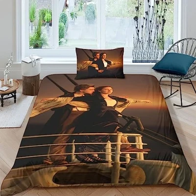 Imagen de Juego De Funda Nórdica con Titanic 3D Cama Niños Microfibra Suave Cubierta Colcha Cierre Cremallera Y Fundas Almohada Single（135x200cm）