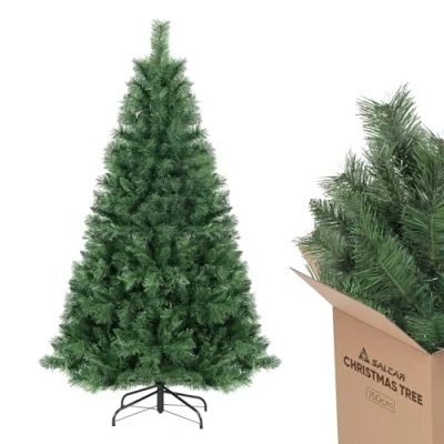 Imagen de SALCAR Arbol de Navidad Artificial 150 cm, Árbol con Guantes y 408 Puntas Rama, Pino Soporte Metal, Montaje Rápido, Ignífugo, Abeto