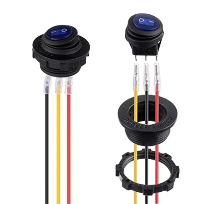 Imagen de HUAREW interruptor basculante LED redondo azul, carcasa impermeable de 3 pines 12V20A para coche/yate/retroadaptación electrodomésticos (2 uds)