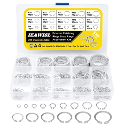 Imagen de 325 Piezas Circlips Externos de Acero Inoxidable 304, Anillos Seguridad Anillo Retención C Clips Seguras en Ejes Ranurados, Pasadores, Espárragos
