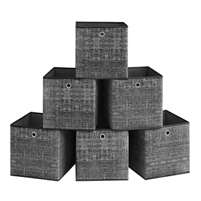 Imagen de SONGMICS Cajas de Almacenamiento, Juego 6 Tela No Tejida con Asa, 33 x cm, Unidad para Estantes, Plegable, Almacenamiento Ropa, Negro RFB033B01