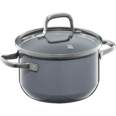Imagen de WMF Fusiontec Essential Cacerola pequeña de 16 cm con tapa cristal, para inducción, 2,0 l, olla pequeña, cerámica alta tecnología, resistente a los arañazos, sin revestimiento, color gris