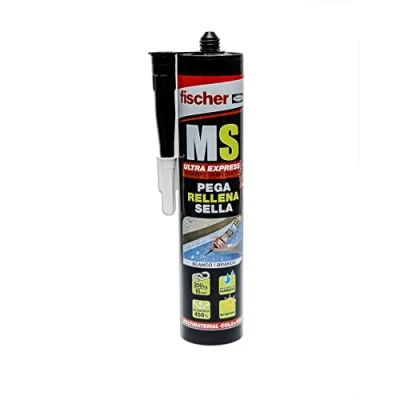 Imagen de fischer sellador de juntas MS Ultra Express (cartucho 290 ml) polímero para pegar y sellar diferentes materiales, excelente resistencia decoloración, sin silicona, color blanco