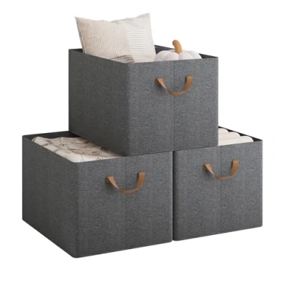 Imagen de WOLTU Juego de 3 Cajas Plegables,Cajas Almacenamiento Plegables, Organizadoras Tela con Asas, Almacenaje para Ropa y Juguetes en Armarios, Gris, 47x35x30 cm, ABB11gbn