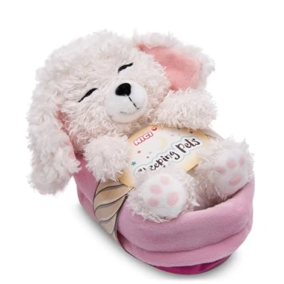 Imagen de NICI Peluche perro Caniche blanco 12cm, durmiendo en la cesta para abrazar y amar Producido sosteniblemente a partir de materiales reciclados 49749