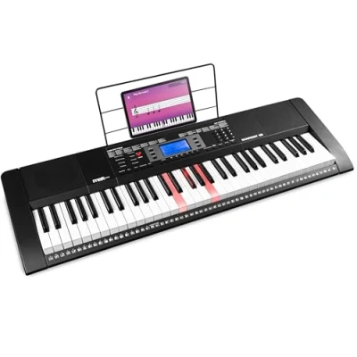 Imagen de MAX Rhapsody61L Piano electrónico 61 teclas iluminadas 600 sonidos y ritmos, pantalla LCD, función de aprendizaje, altavoces, MIDI, toma auriculares Perfecto para principiantes profesionales