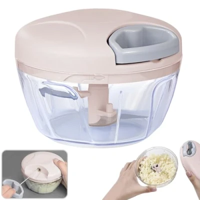 Imagen de NIUAWASA Picadora manual con cuerda, 500 ml mano comida trituradora multifunción de verduras, robot cocina cuchillas acero inoxidable, rebanadora Dicer Grinder para cebolla, ajo, nueces
