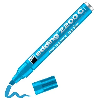 Imagen de edding 2200 C marcador permanente azul claro 1 rotulador punta biselada 5 mm indeleble de secado rápido resistente al agua y a los borrones cartón,plástico,madera,metal,tela universal