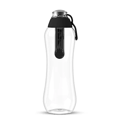 Imagen de Dafi Botella de filtro agua carbón 0,5L Ideal para la escuela, el trabajo, gimnasio, los viajes, Elimina sabor y olor a cloro, Ergonómico duradero Negro