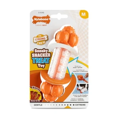Imagen de Nylabone, Sneaky Snacker, Juguete Texturizado para Perros con golosinas, Sabor: Bacon, Mediano de hasta 16 kg