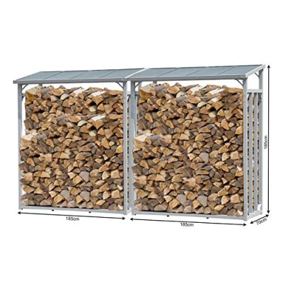 Imagen de QUICK STAR 2 Piezas Estante Aluminio para leña 185 x 70 cm Jardín Prinidor Refugio de 4,6 m3 Madera Almacenamiento apilables Ayuda Exterior